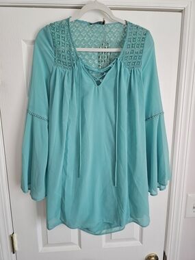 Turquoise Lace-Yoke Boho Dress